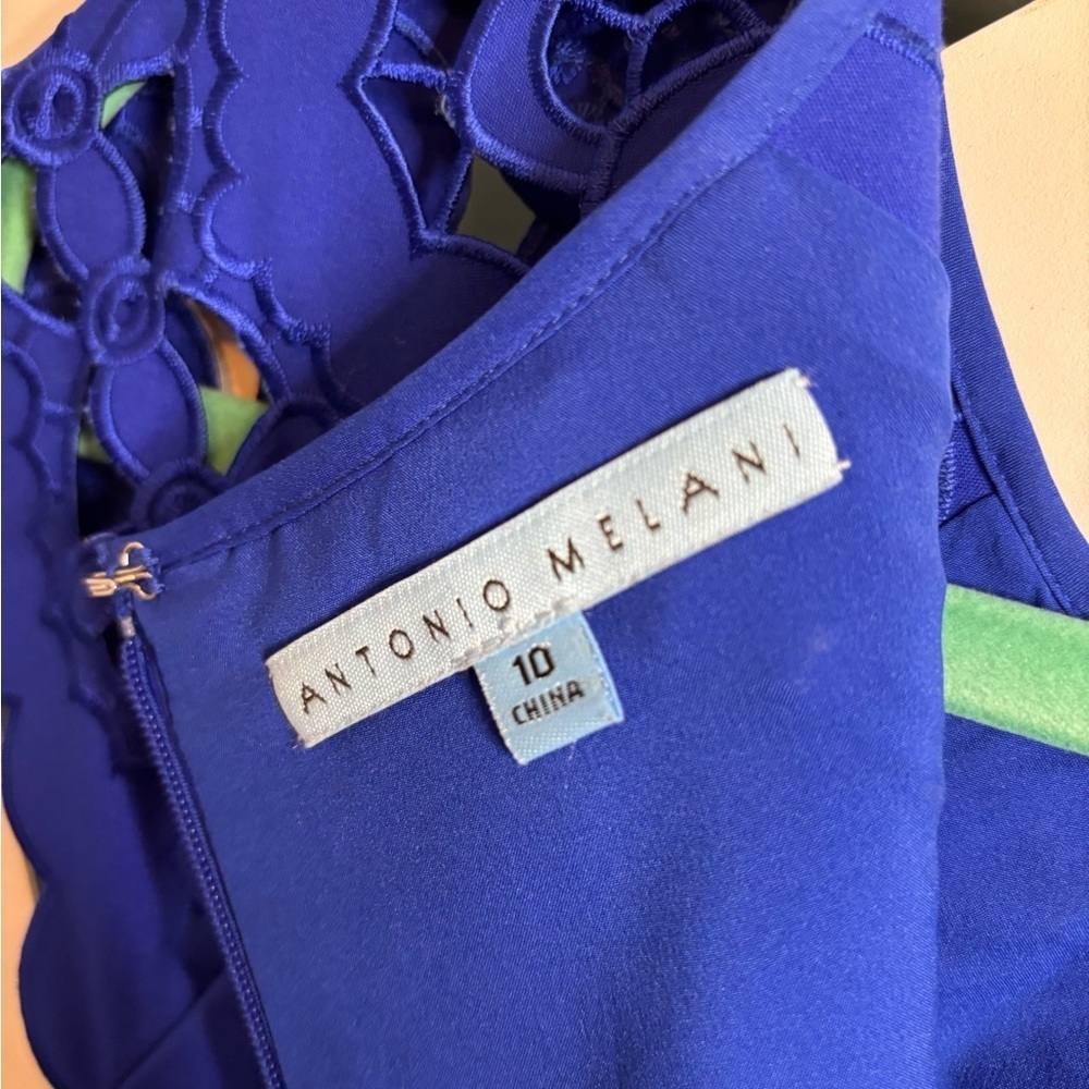 Antonio Melani Cobalt Blue Cocktail Dress w/ Laser Cutouts & Cap Sleeves – Sz 10 - Picture 10 of 14